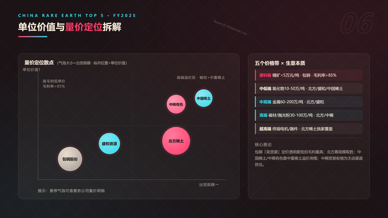 中国稀土产业五强2025财年出货量与出货价值对比分析报告 - 单位价值与量价定位拆解