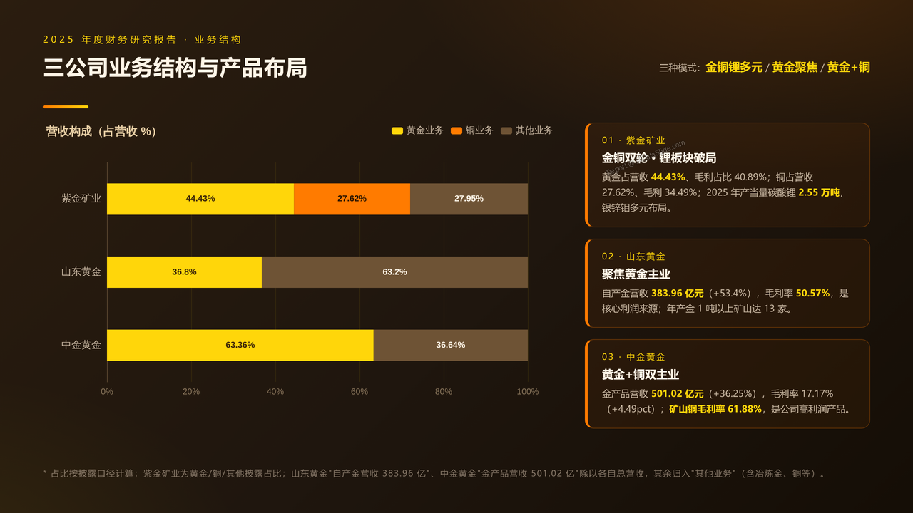 中国三大黄金矿业上市公司2025年度财务研究报告 - 三公司业务结构与产品布局