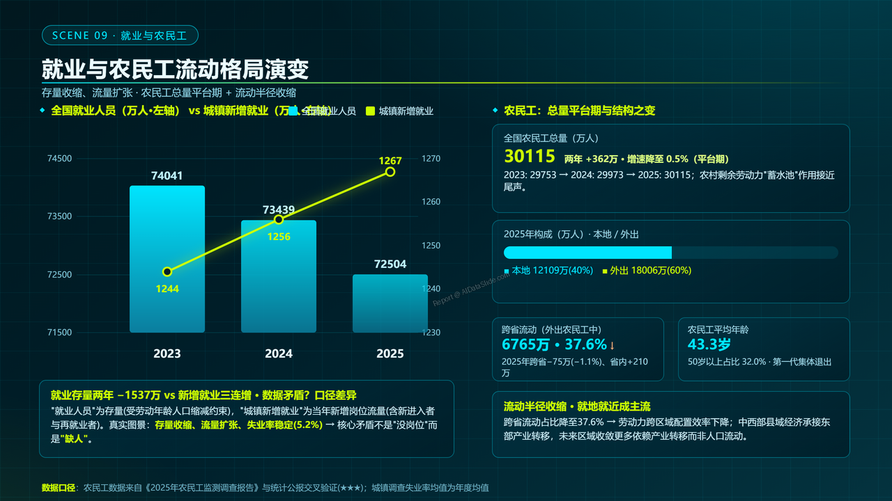 中国人口结构三年对比数据分析报告(2023-2026) - 就业与农民工流动格局演变