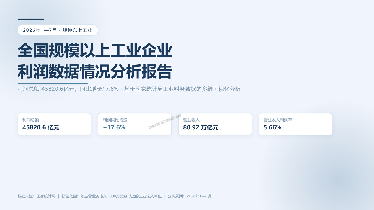2026年1—7月份全国规模以上工业企业利润数据情况分析报告 - 00 封面