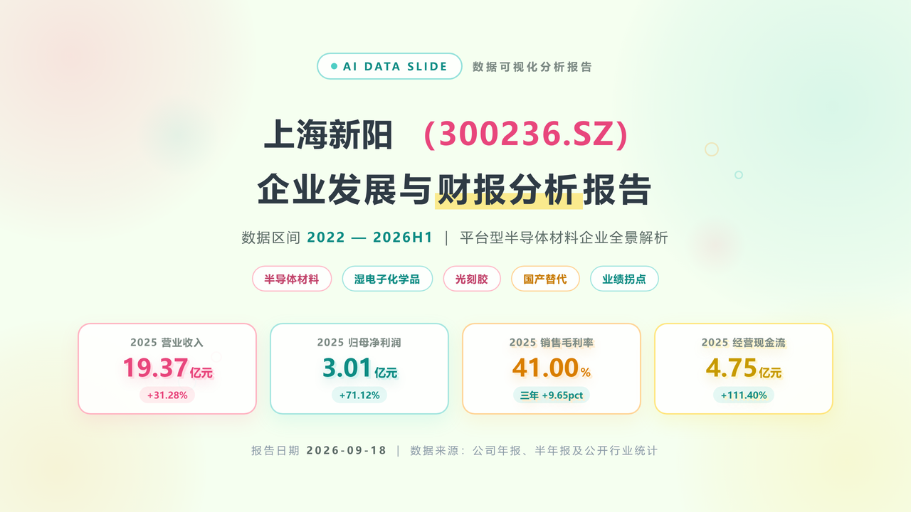光刻胶企业-上海新阳(300236)企业发展与财报分析报告-2022-2026H1 缩略图
