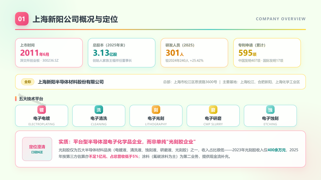 光刻胶企业-上海新阳（300236）企业发展与财报分析报告-2022-2026H1 - 上海新阳公司概况与定位