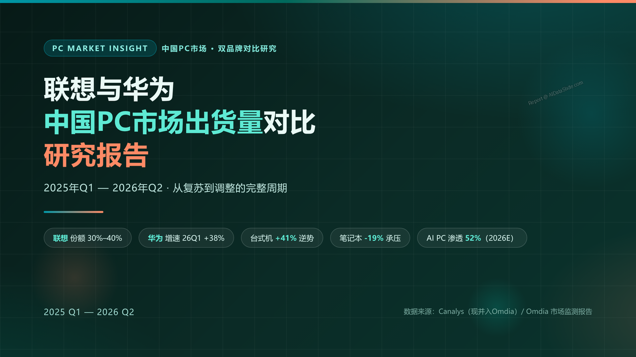 联想与华为中国PC市场出货量对比研究报告(2025年Q1—2026年Q2) 分析报告 - 封面