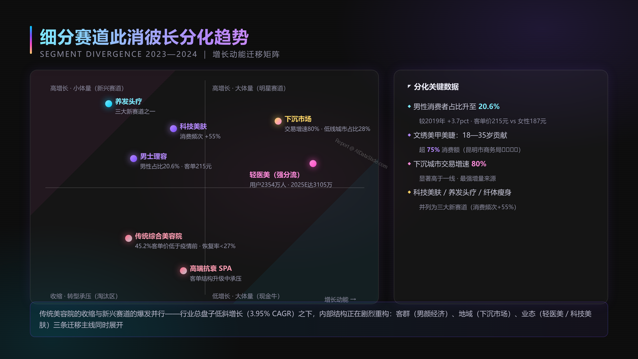 全国美容行业从业人员与产值十年（2015-2024）对比分析分析报告 - 细分赛道此消彼长分化趋势
