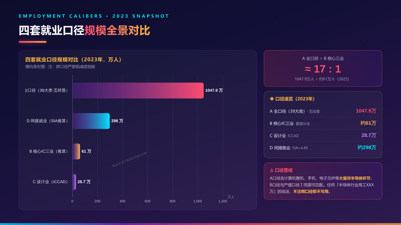 全国半导体行业从业人员与产值十年(2016-2025)对比分析分析报告 - 四套就业口径规模全景对比